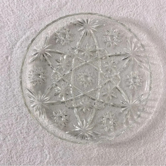 Vintage Pinwheel Cut Crystal Round Serving Tray  Plate - Picture 1 of 8